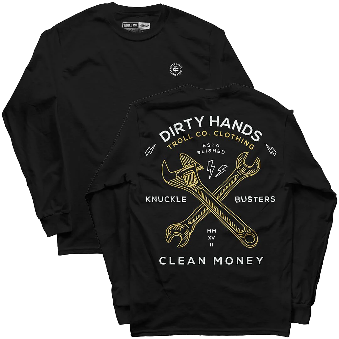 Dirty Hands Clean Money twisting wrenches long sleeve tshirt tc0332 black