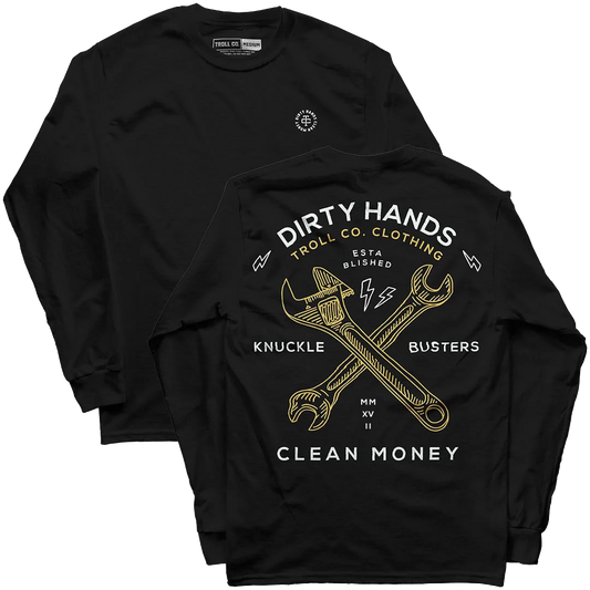 Dirty Hands Clean Money twisting wrenches long sleeve tshirt tc0332 black