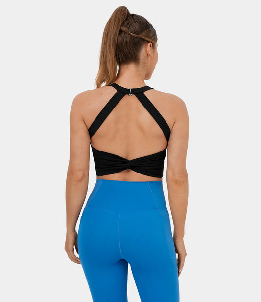 Malibu backless twisted crop sport top black