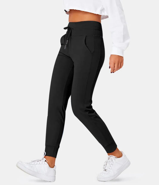 Malibu high waisted side pocket drawstring waist jogger pant black