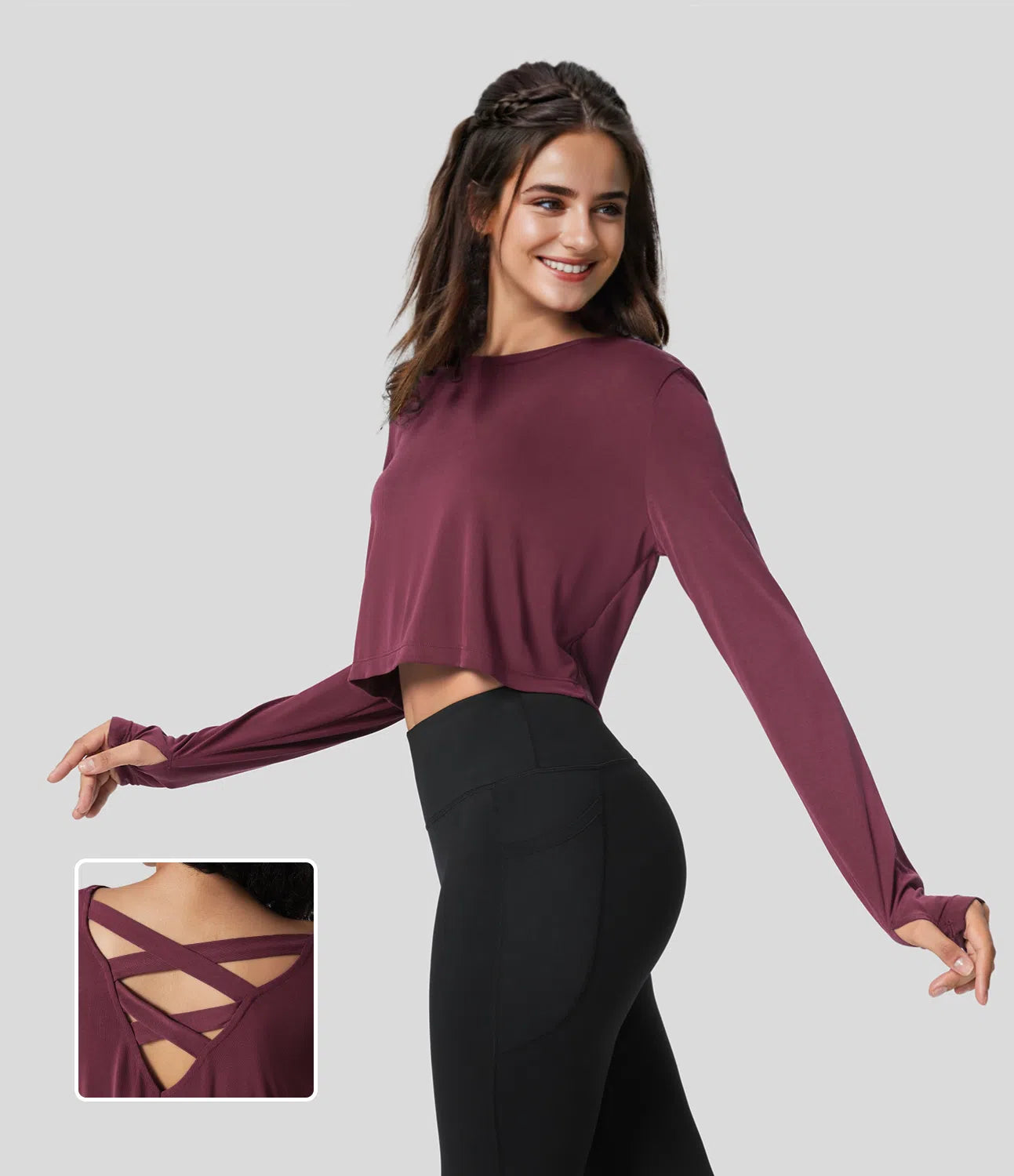 Malibu crisscross cut out thumb home cropped sport top black