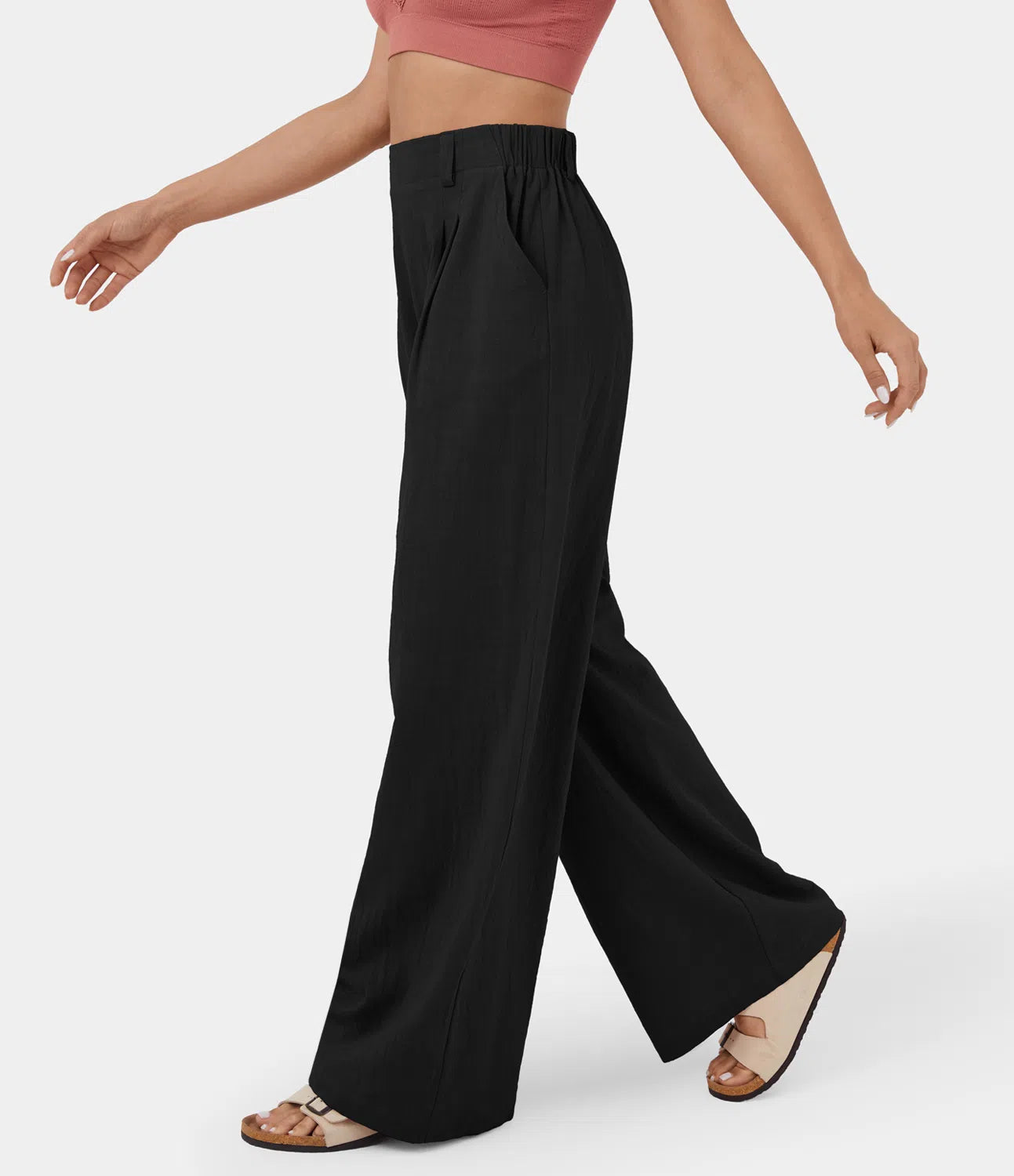 Malibu high waisted wide leg solid cotton pant black