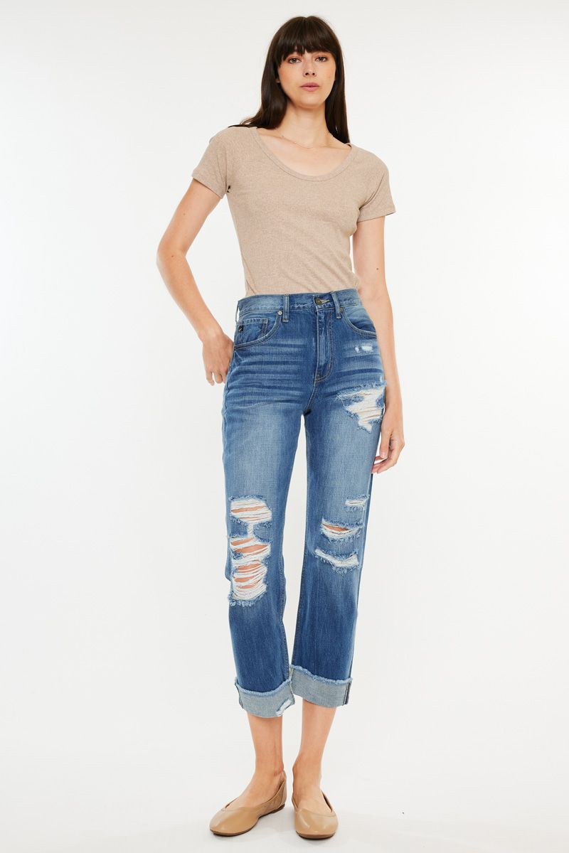 Kancan high rise cuffed straight leg jean kc11239m