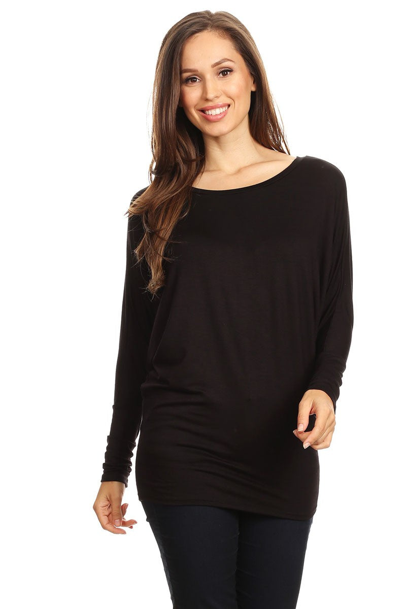 Malibu solid jersey knit dolman top with boat neckline b5000 black