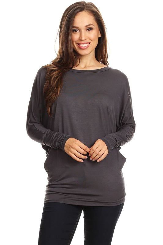 Malibu solid jersey knit dolman top with boat neckline b5000 charcoal