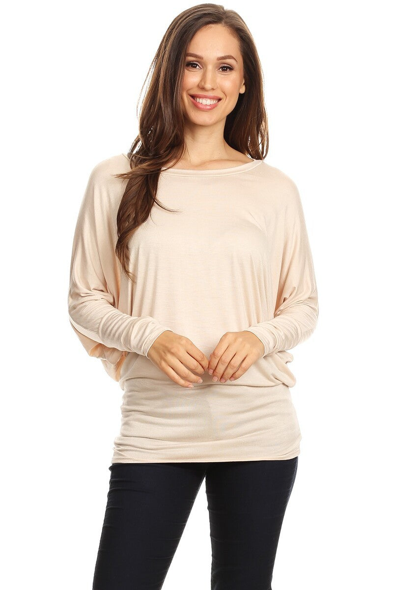 Malibu solid jersey knit dolman top with boat neckline b5000 cream