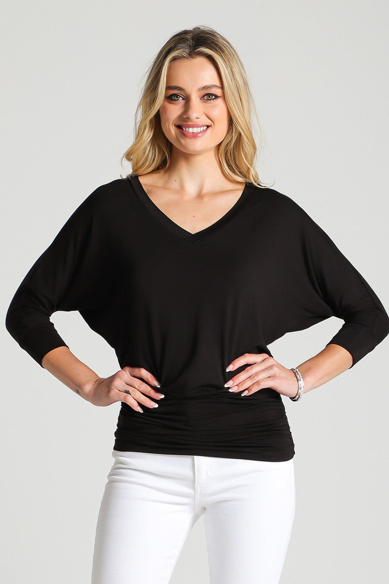 Malibu 3/4 sleeve dolman top b2206-2 black