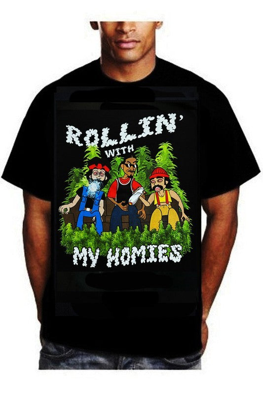 Cheech & Chong rollin with my homies tshirt cx-s211