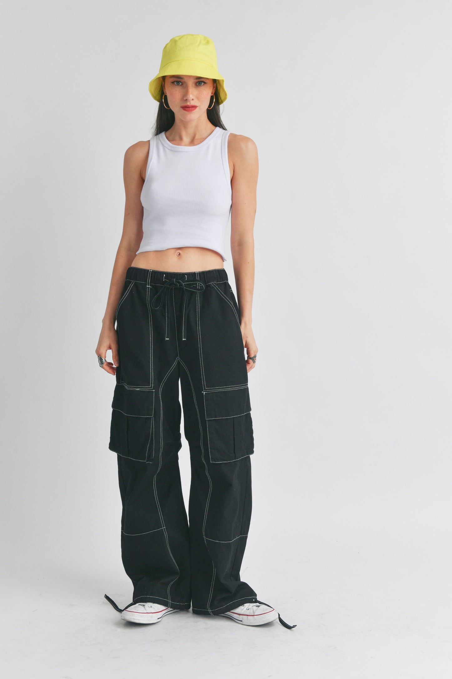 Malibu Wide leg cargo pant with contrast stitch s80331 black