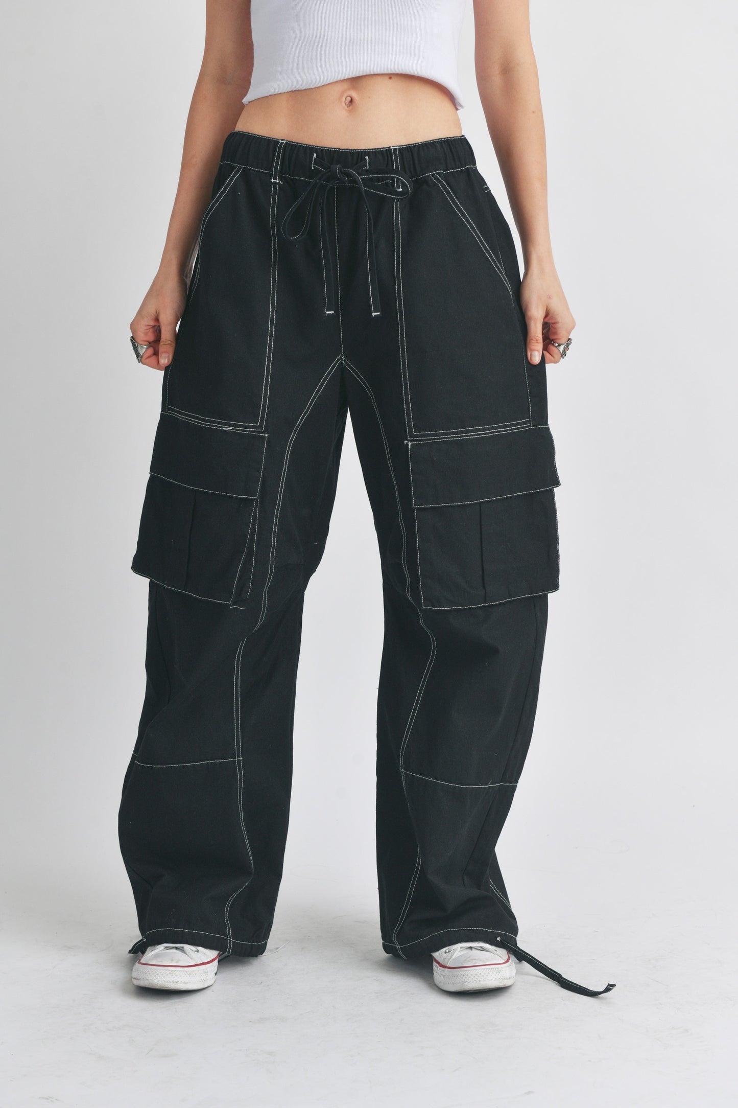 Malibu Wide leg cargo pant with contrast stitch s80331 black