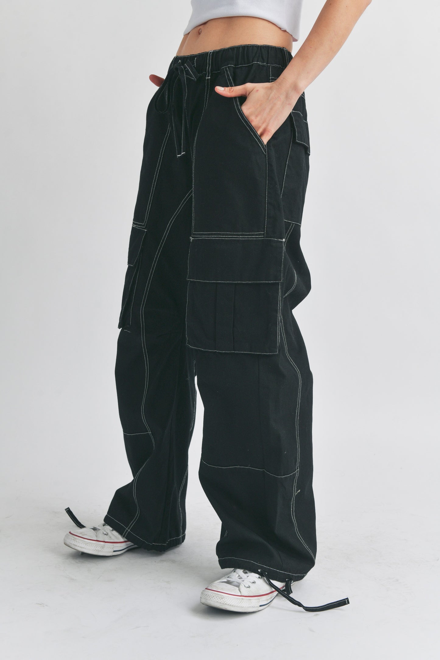 Malibu Wide leg cargo pant with contrast stitch s80331 black