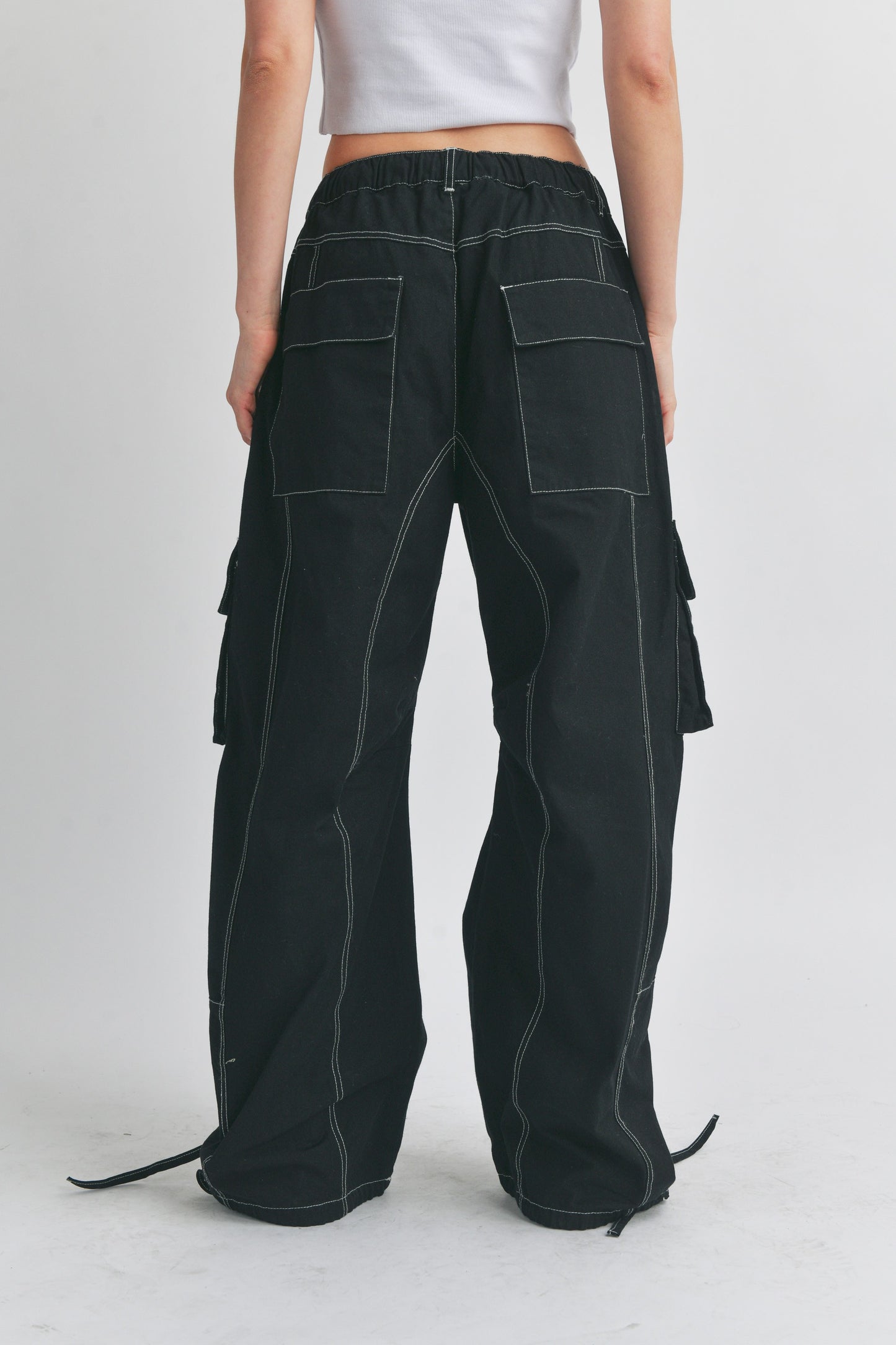 Malibu Wide leg cargo pant with contrast stitch s80331 black