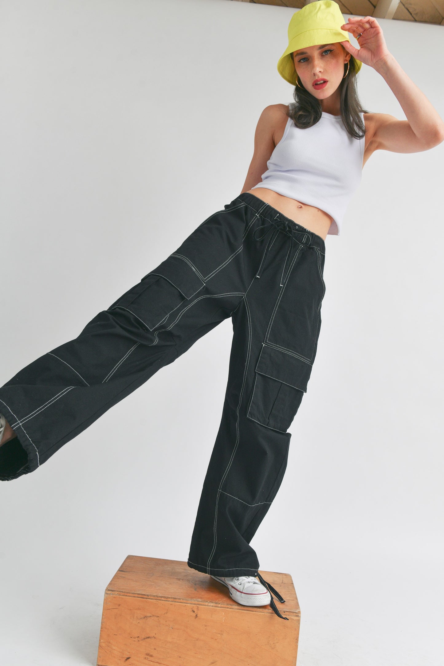 Malibu Wide leg cargo pant with contrast stitch s80331 black