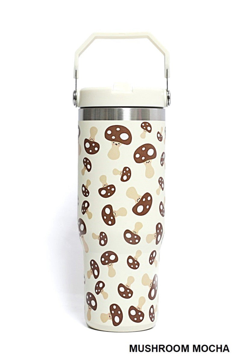 Malibu 30 oz uv printed stainless steel straw tumbler u-106 mushroom mocha