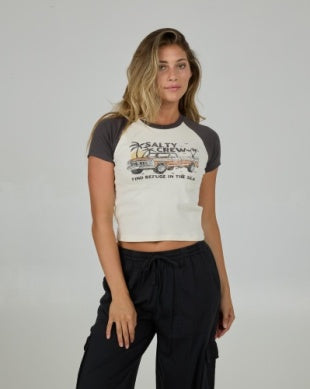 Salty Crew womens tailgate raglan baby tee 20035879w charcoal