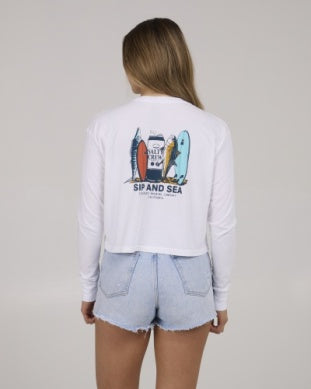 Salty Crew sip n sea longsleeve crop tshirt 20135572w white