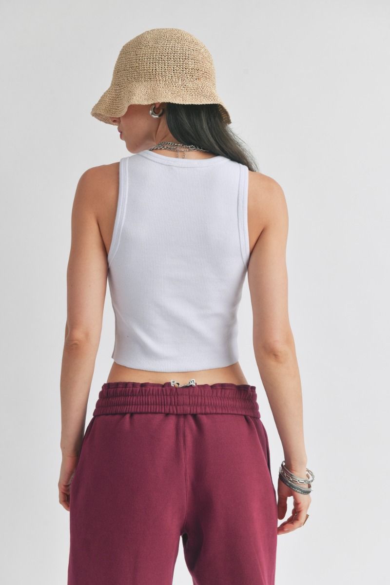 Malibu ribbed cropped tank with raw edge S10400 white