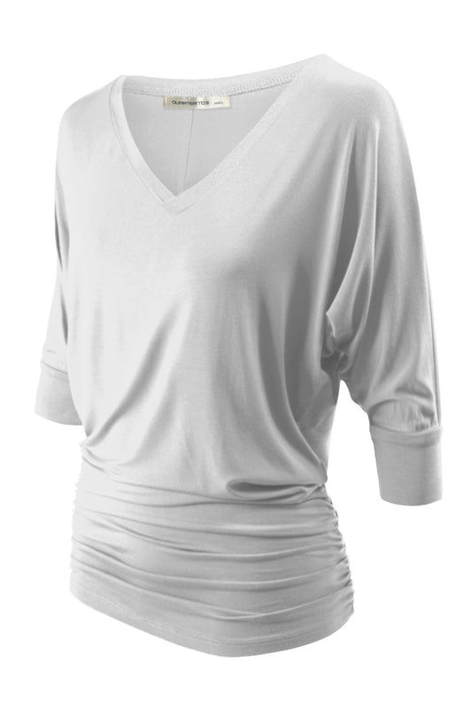 Malibu 3/4 sleeve dolman top b2206-2 white