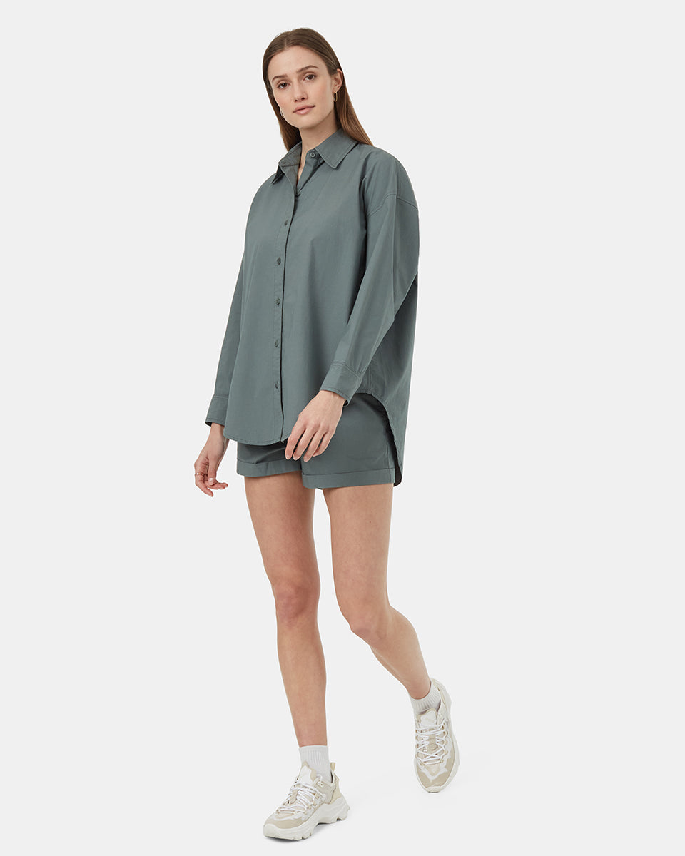 ten tree ecostretch cotton oversized shirt tcw5727-3180 light urban green