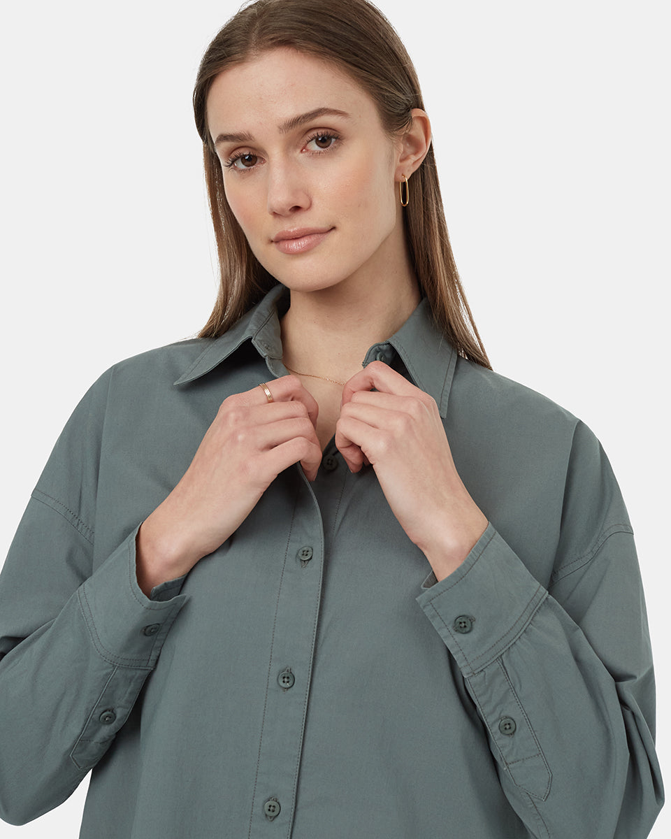 ten tree ecostretch cotton oversized shirt tcw5727-3180 light urban green