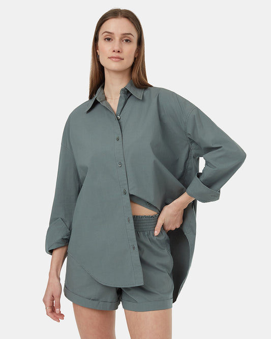 ten tree ecostretch cotton oversized shirt tcw5727-3180 light urban green