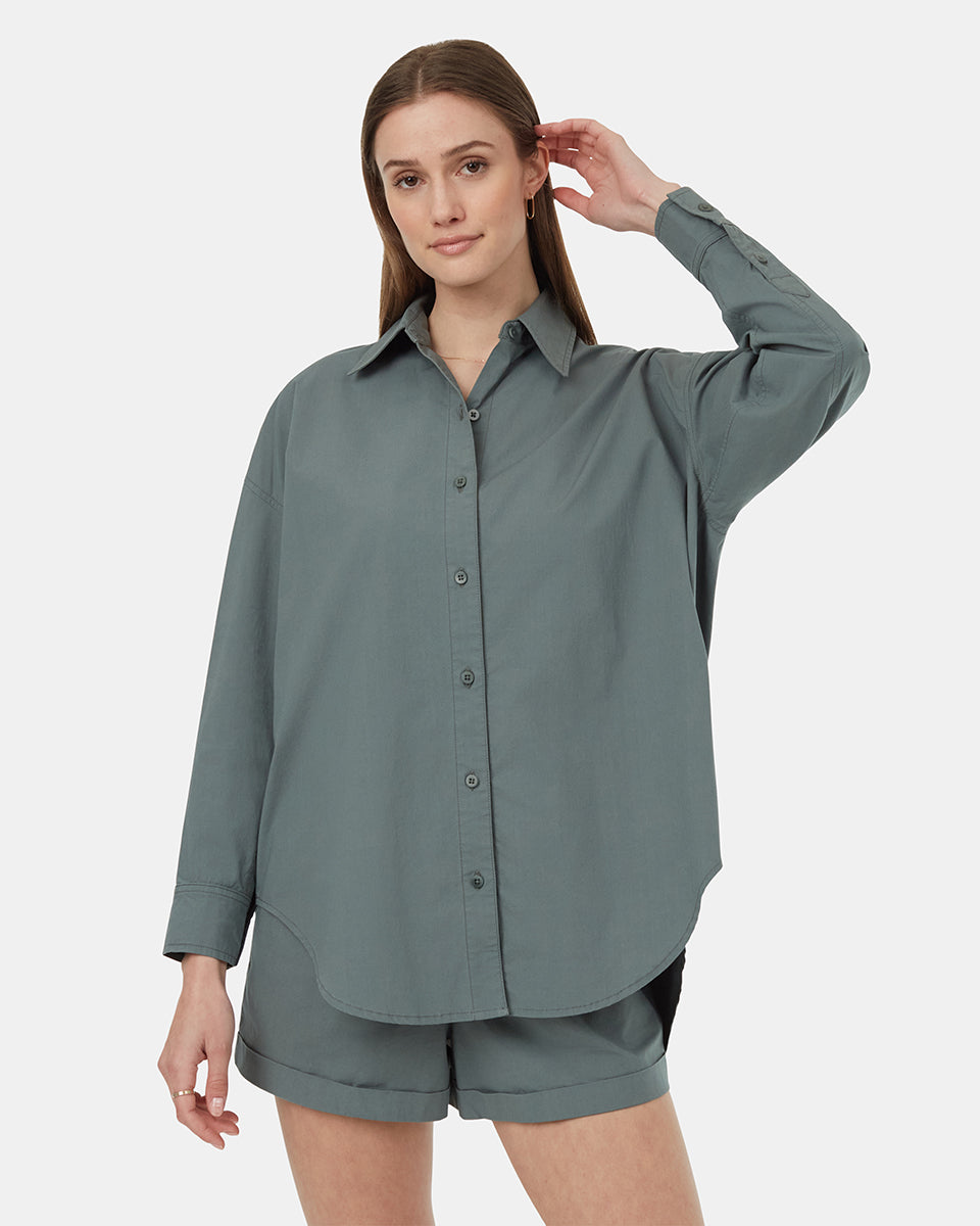 ten tree ecostretch cotton oversized shirt tcw5727-3180 light urban green