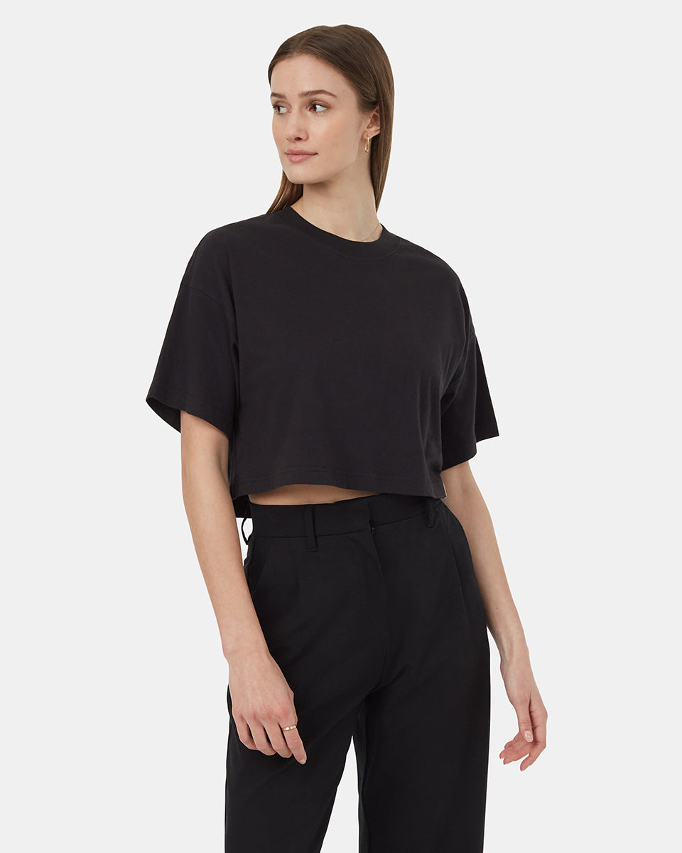 ten tree regenerative cotton oversized crop tshirt tcw5751-0164 black