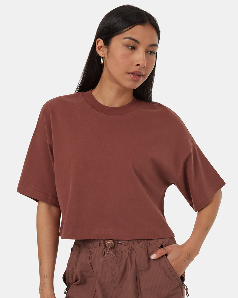 ten tree regenerative cotton oversized crop tshirt tcw5751-1366 mesa red