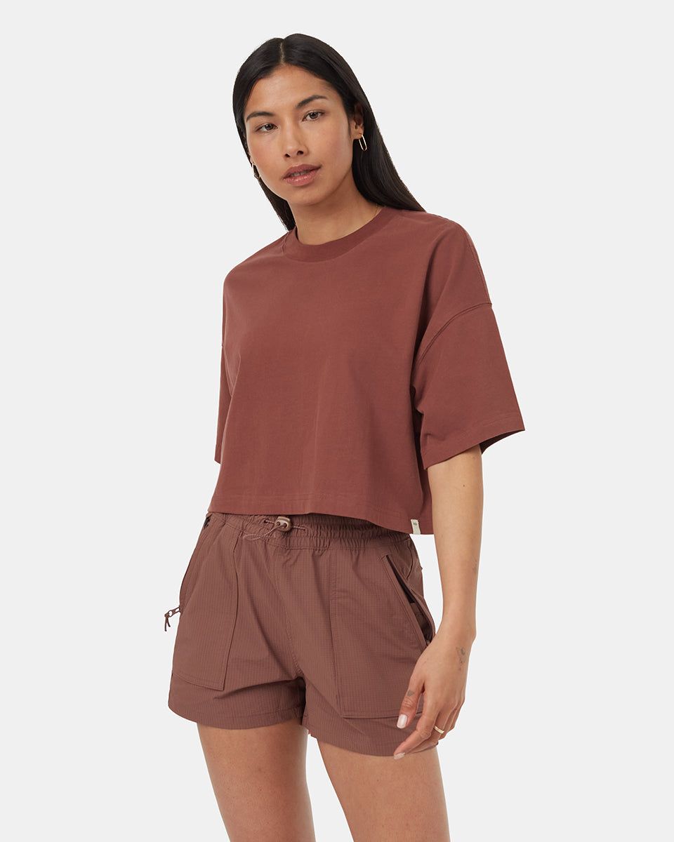 ten tree regenerative cotton oversized crop tshirt tcw5751-1366 mesa red