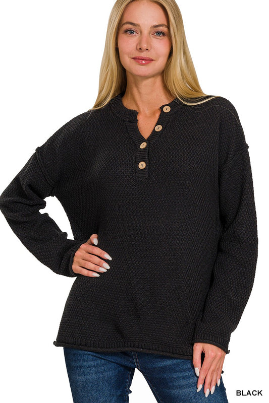 Malibu 4 button henley sweater tw-2326 black