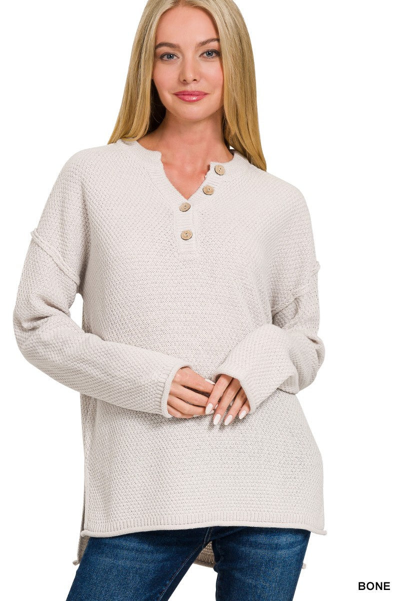 Malibu 4 button henley sweater tw-2326 bone