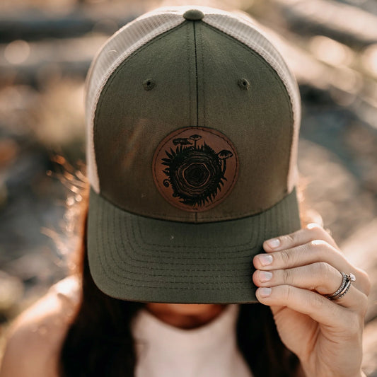 West Coast Karma Mushroom tree round trucker hat