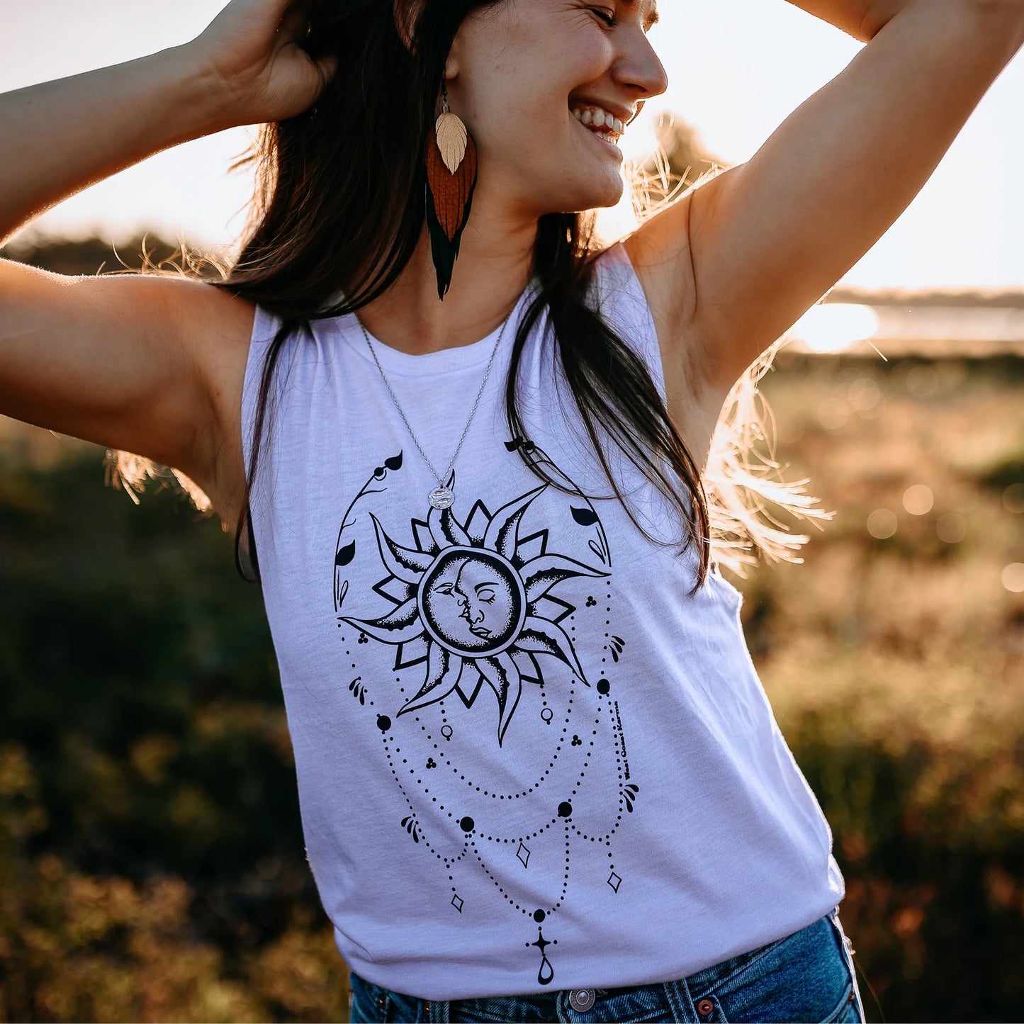 West Coast Karma Sun/Moon Muscle Tank in Lavender